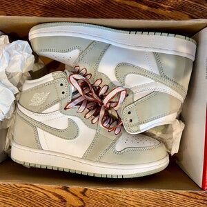 Nike Air Jordan 1 Retro OG Seafoam and White with rust orange and white laces